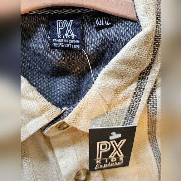 PX KIDS Short-Sleeve Sawyer Textured Resort Shirt, Tan Stripe, Size 10/12 KIDS - Picture 10 of 10